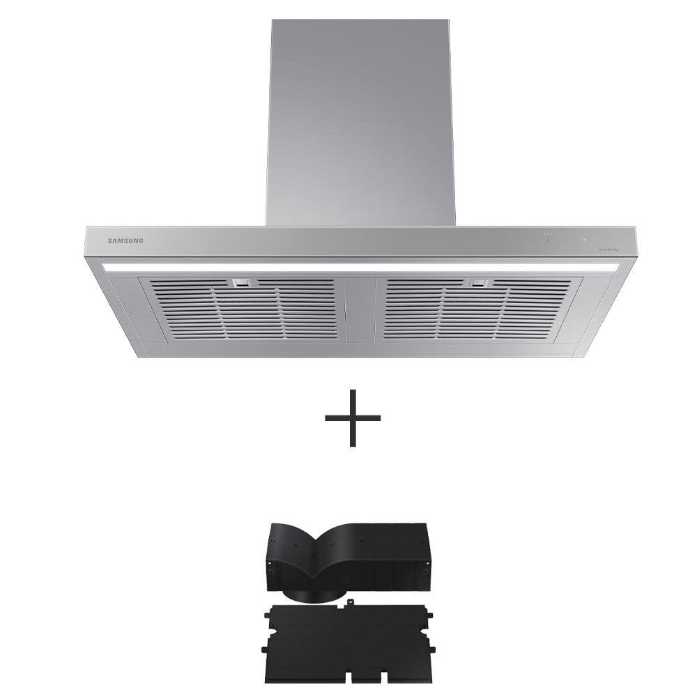 Coifa de Parede Samsung 90cm com Wi-Fi e Power Ventilation Inox - NK36CB600 + Kit de recirculação Coifa Preto - Sam