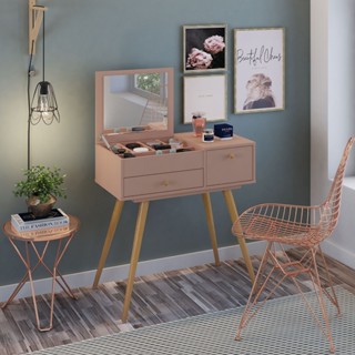 Penteadeira Retro Cristal 2 Gavetas Rose - Olivar Móveis em Oferta na Shopee
