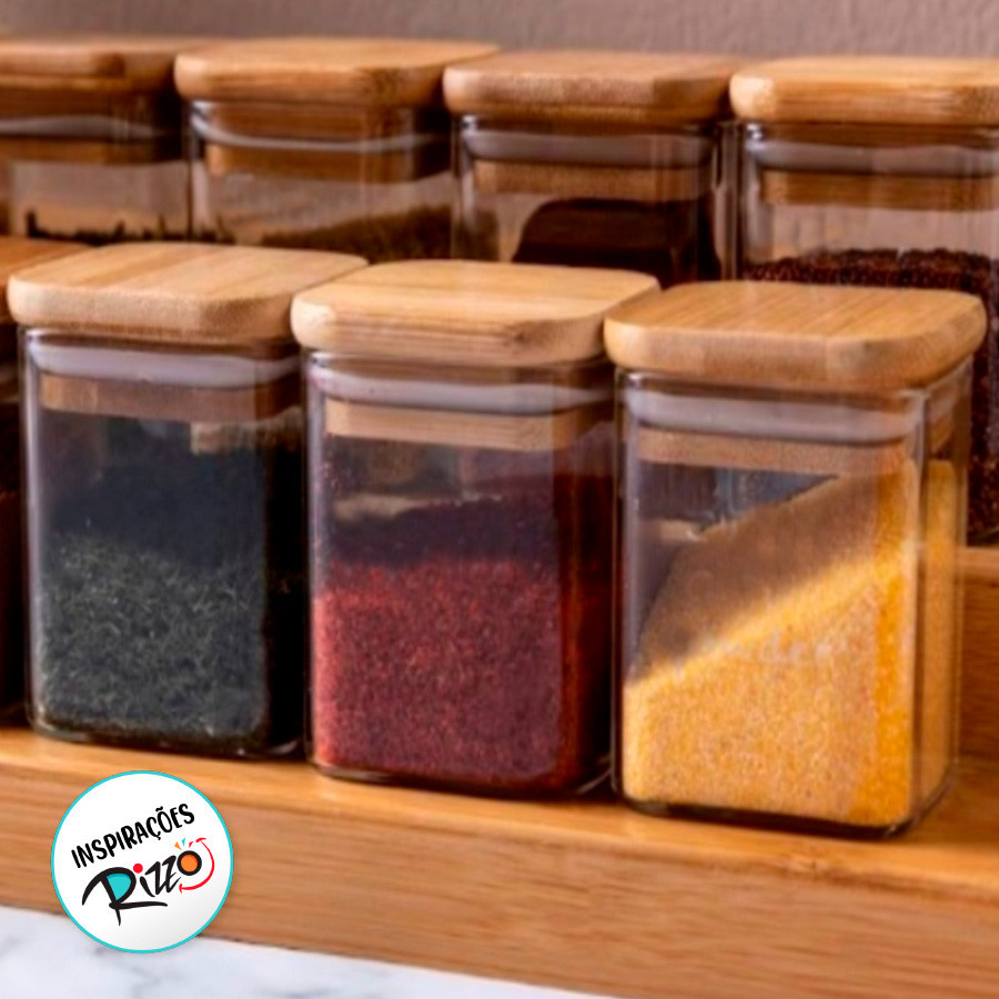 Pote de Vidro Hermético com Tampa de Bambu - 10x15cm - 1,050l - 1 unidade - Rizzo em Oferta na Shopee