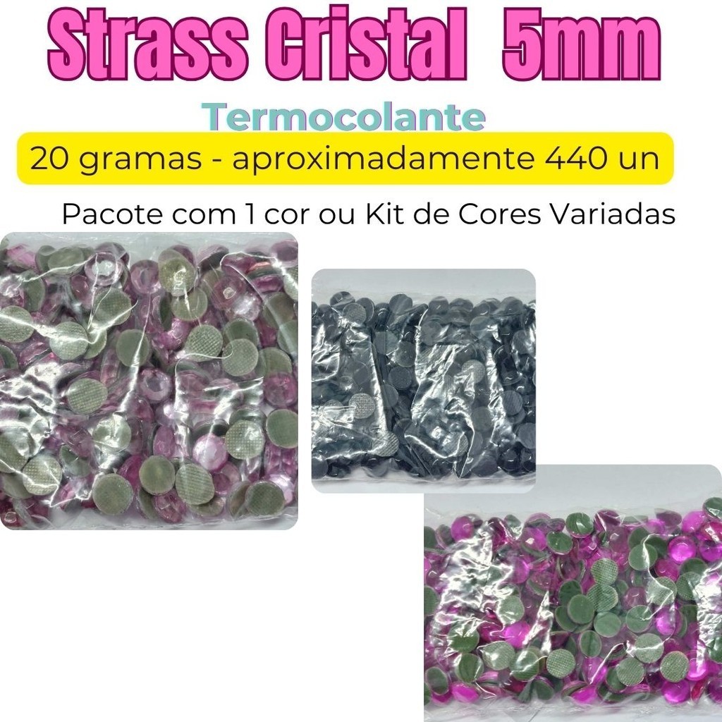 20 Gramas Strass Cristal Termocolante 5mm   +- 440 pedrinhas hotfix colorida atacadinho chapinha hotfix