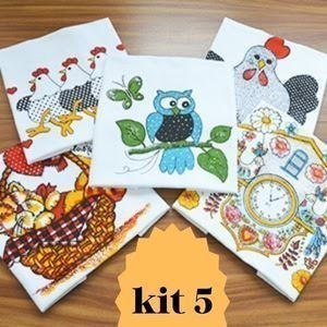 Pano de prato estampado com bainha pé de galinha kit 5 unidades original grosso 100% algodão em Oferta na Shopee