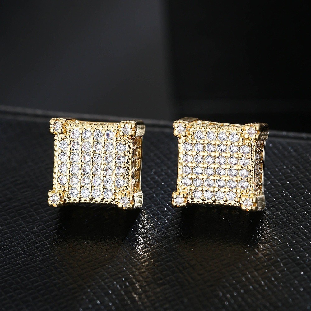 Brinco Masculino Banhado A Ouro 18K A Prata 925 Europeu Hip Hop De Zirconita Incrustada