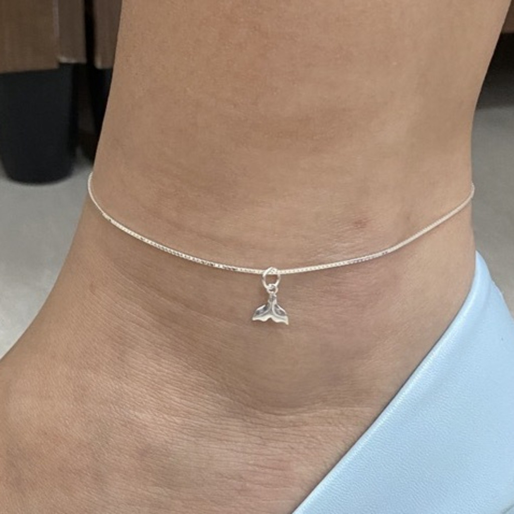 Tornozeleira Feminina Prata 925 Legítima Calda De Baleia Mini em Oferta na Shopee