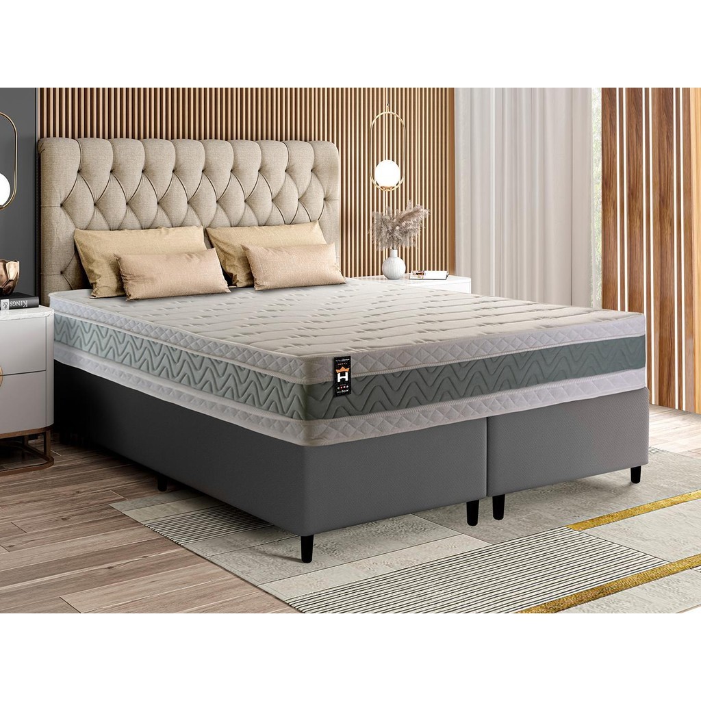 Conjunto Cama Box Espuma Oxford Verde Queen 158x198x67 em Oferta na Shopee