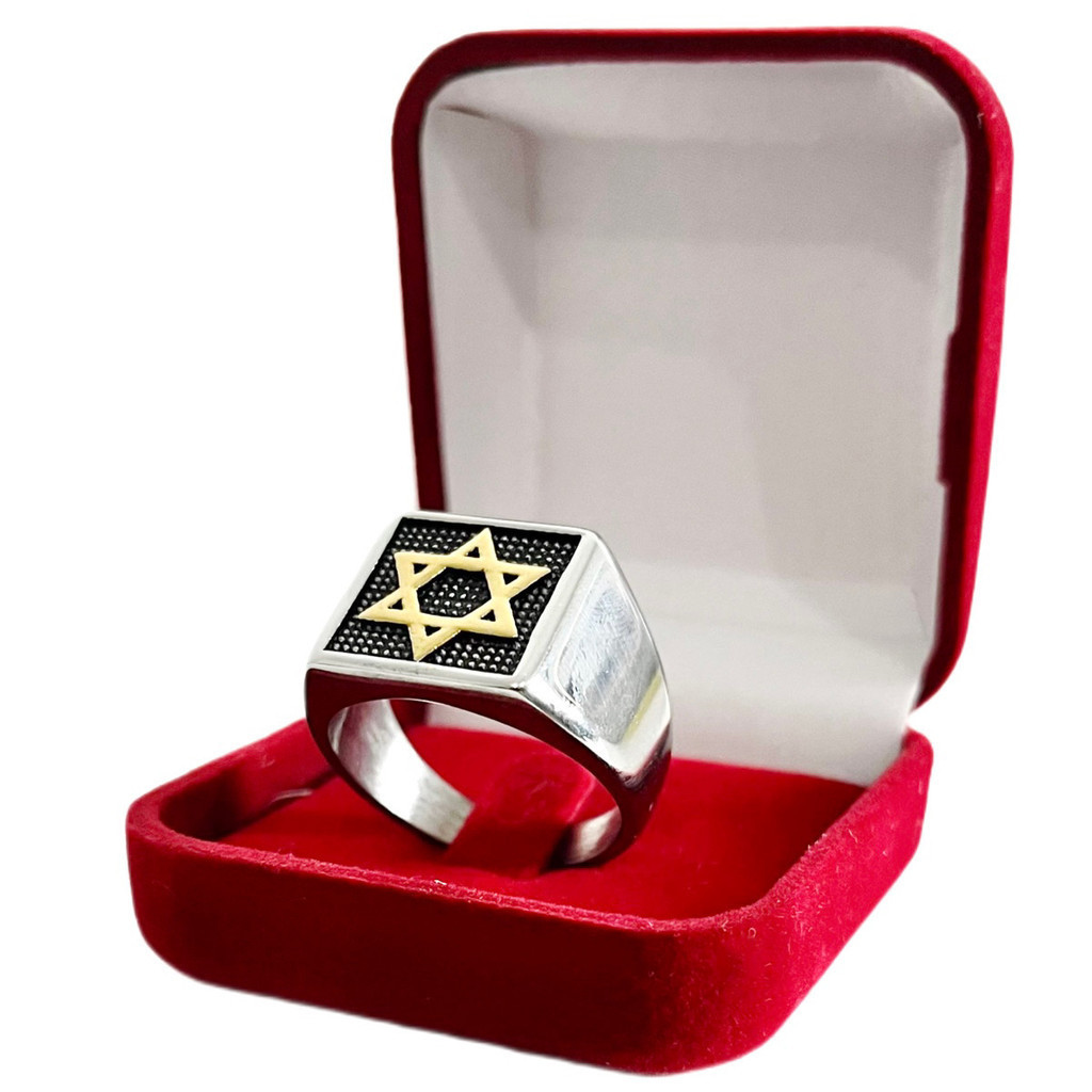 Anel Estrela De Davi Hexagrama Quadrado Aço Inoxidável 316L