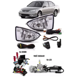 Kit Farol de Milha Neblina Civic 2004 2005 2006 - Botão Painel + Kit Xenon H11 6.000K ou 8.000K