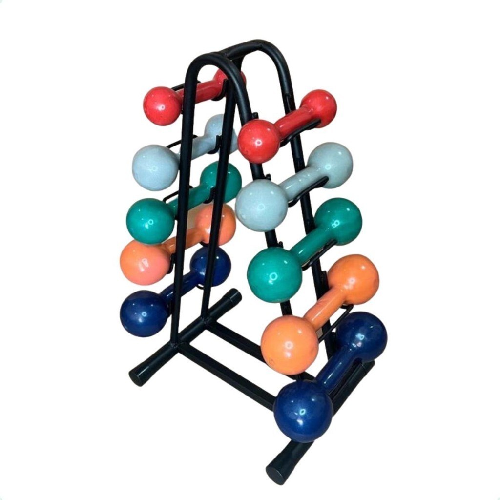 Torre Suporte + Halteres Emborrachados Pares de 1 a 5Kg