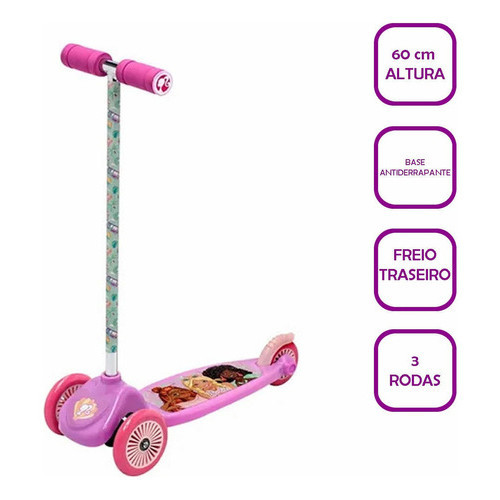 Patinete Fun  3 Rodas Barbie Barbie  Rosa  Para Crianças