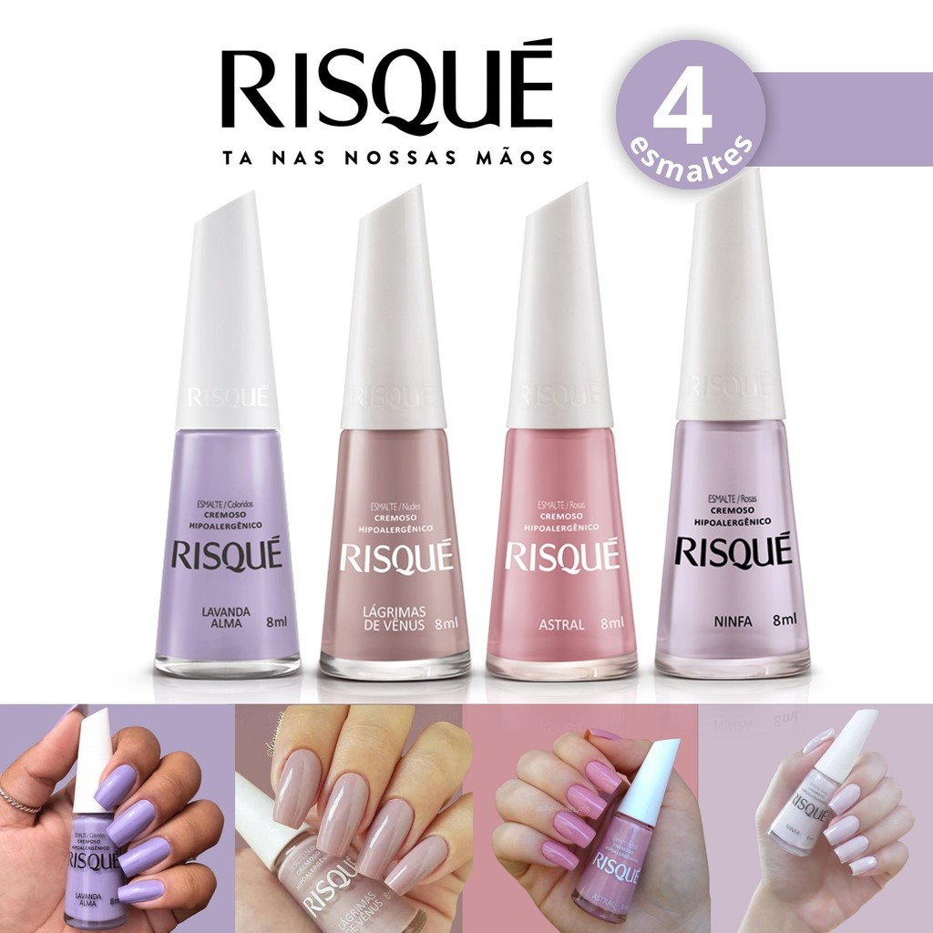 Kit 4 Esmalte Risqué Cremoso Tons Rosas e Lilas Esmaltes Atacado em Oferta na Shopee
