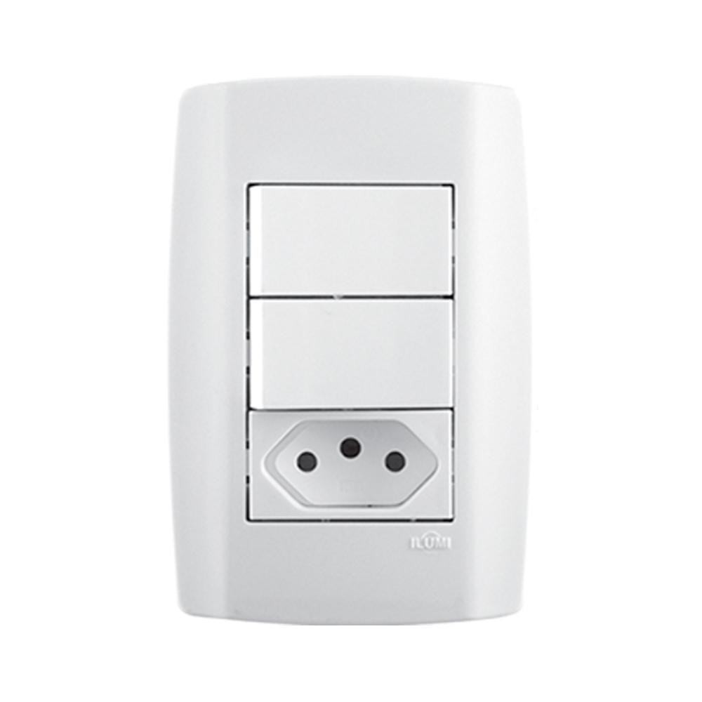 Interruptor Duplo 10A + 1 Tomada 10A 250V Ilumi