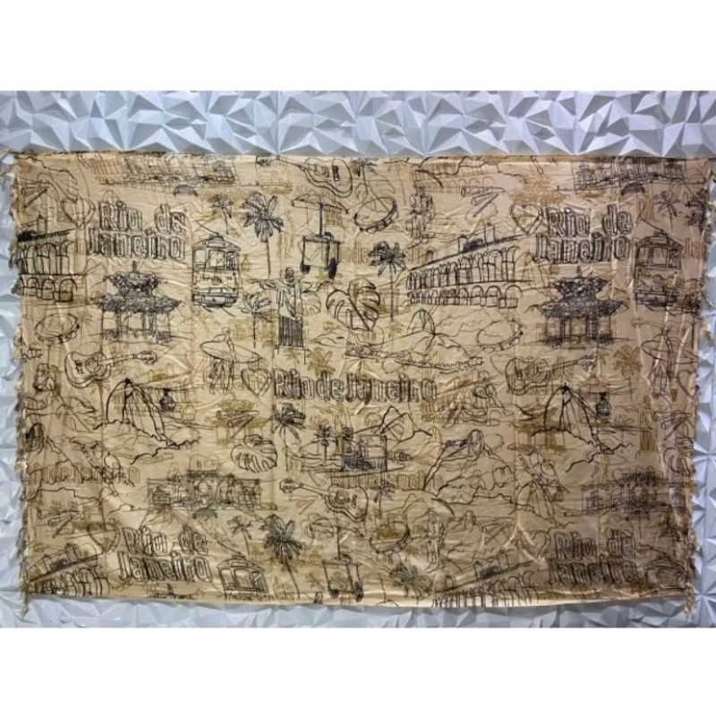 Canga De Praia Feminina Unissex Pontos Turísticos Rio de Janeiro Tecido Em Viscose Vários Fundo Bege