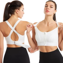 Lovito Casual Sutiã Esportivo Com Zíper Liso E Cruzado Para Mulheres LNE50174