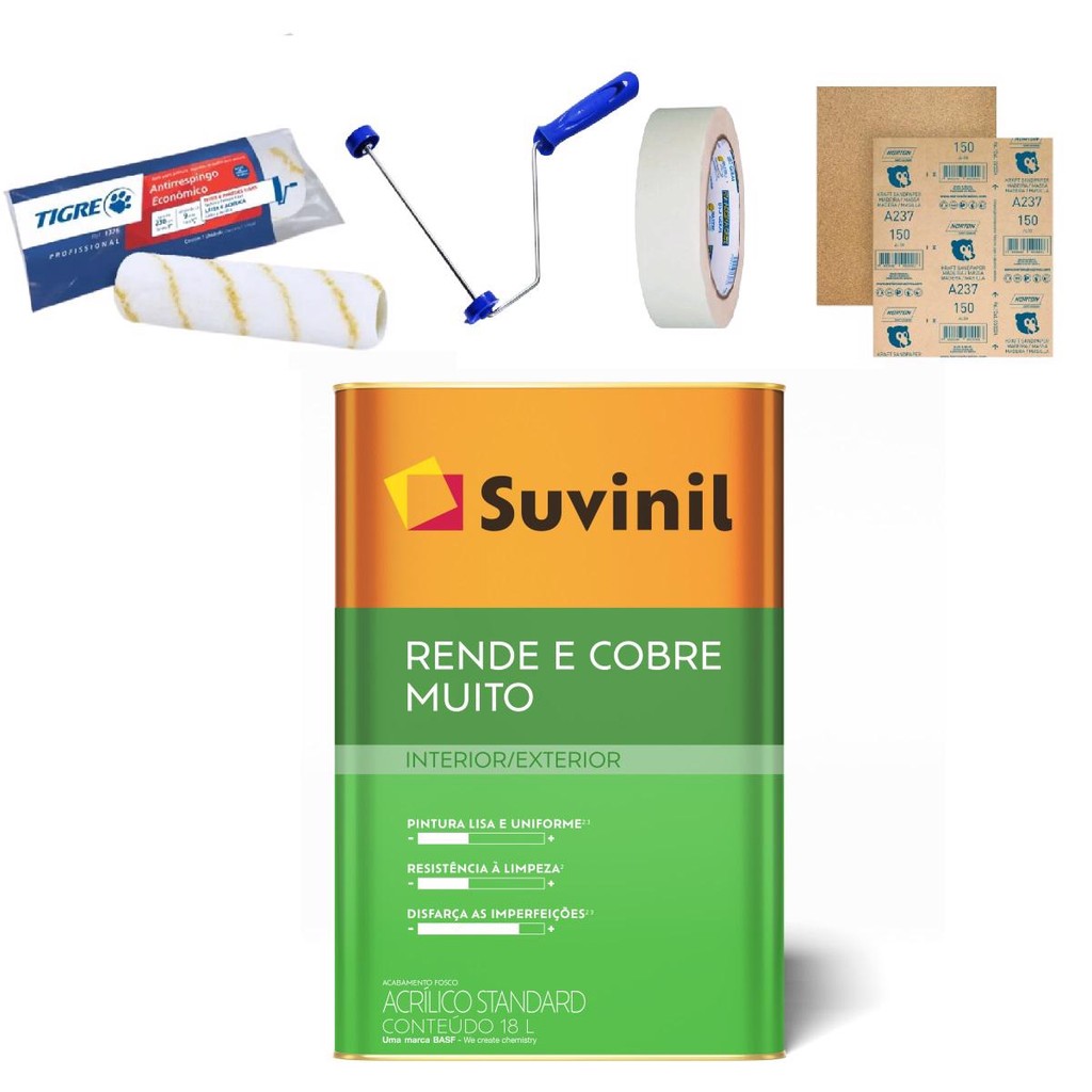 RENDE E COBRE MUITO 18L SUVINIL CROMIO + ROLO + LIXAS + FITA CREPE em Oferta na Shopee