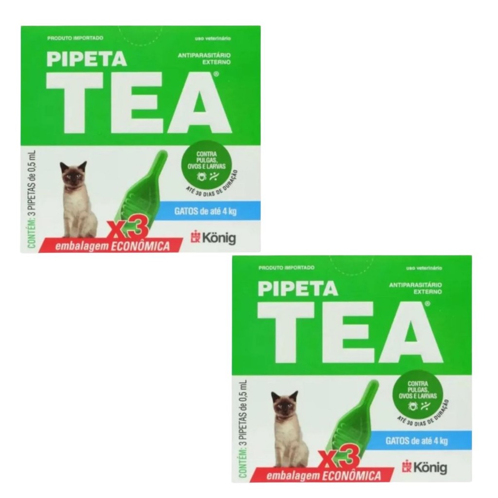 02 Antipulgas TEA Gatos Pipeta x 3 unid  Até 4kg 0,5ml Konig - Pets