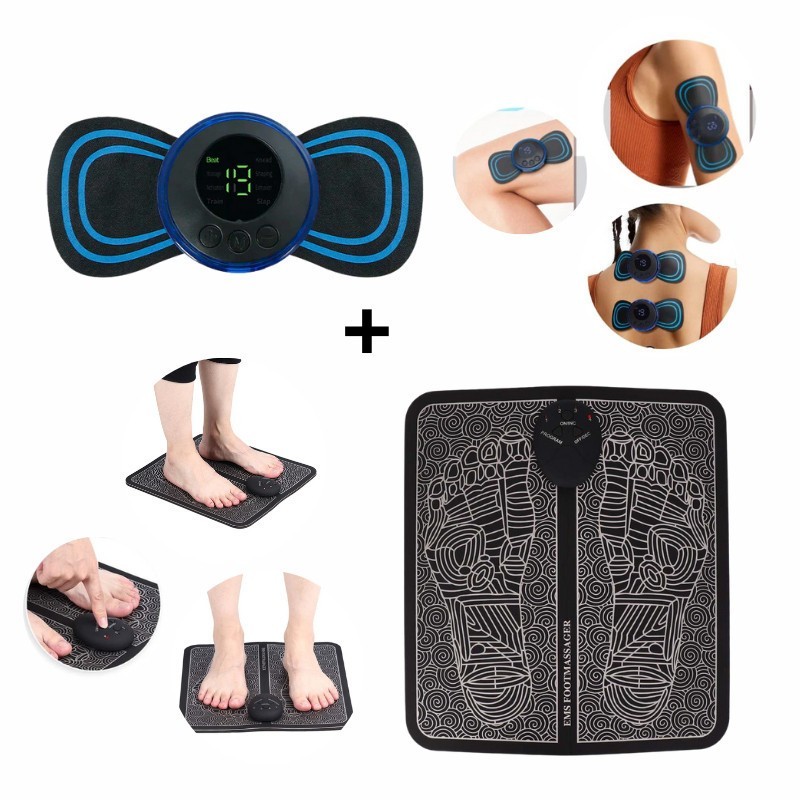 Tapete Massageador Elétrico para Pés + Mini EMS Elétrico para Relaxamento Muscular