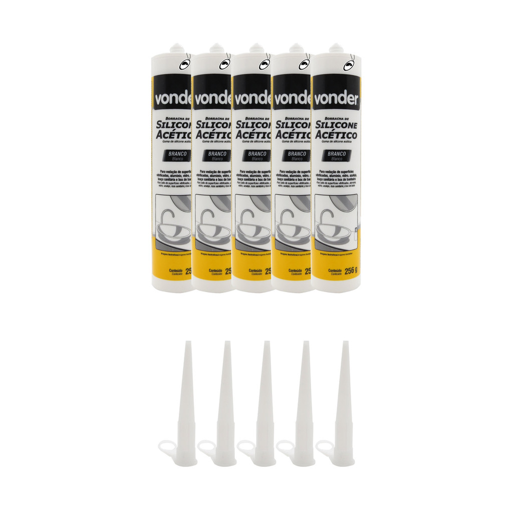 Kit 5 Borracha Silicone Acético 256g Para Reparo Manutenção Uso Geral