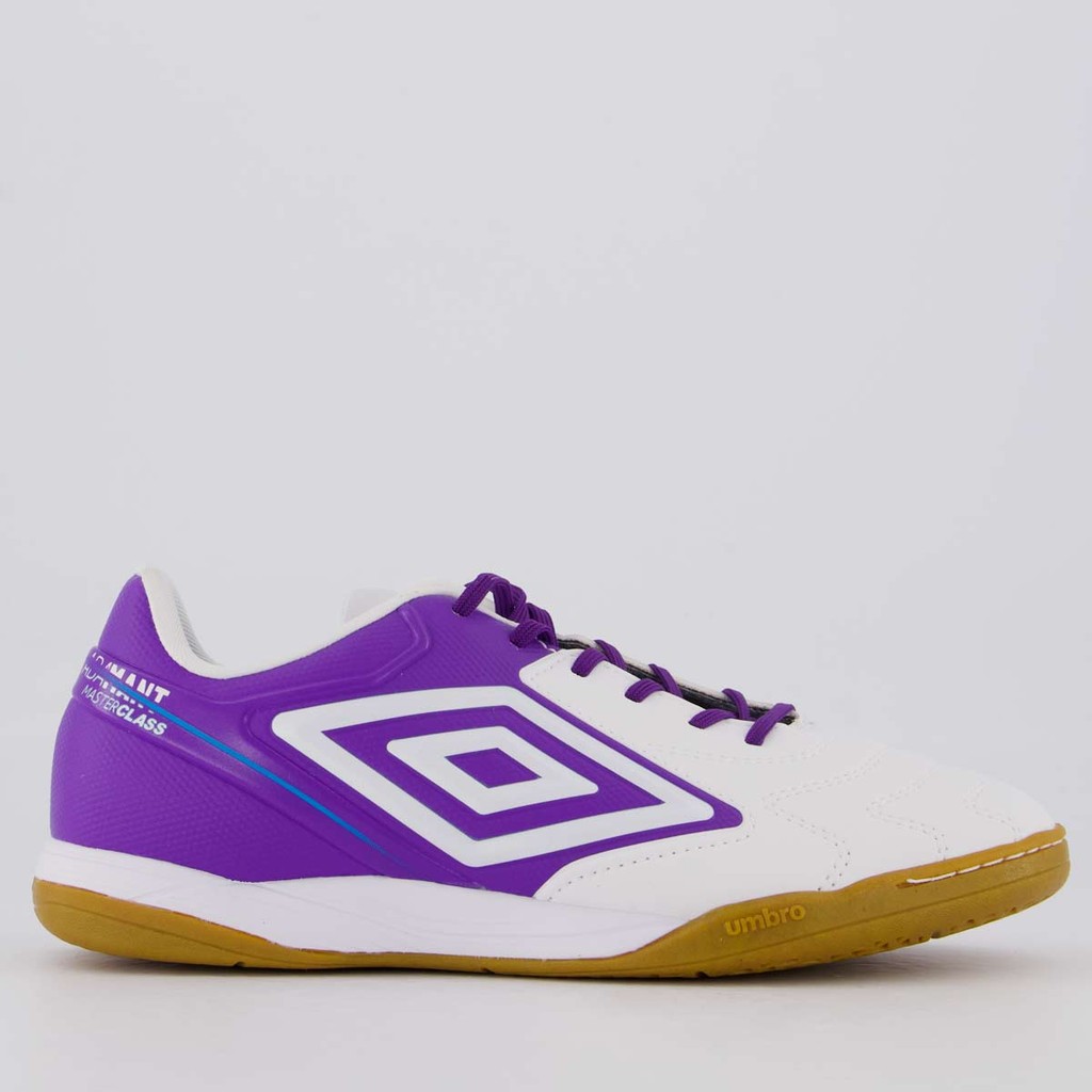 Chuteira Umbro Adamant Master Class Club Futsal Branca e Roxa em Oferta na Shopee