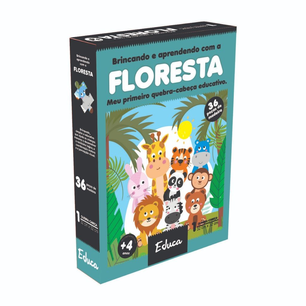 Meu Primeiro Quebra-cabeça Didático Madeira Animais Floresta Brinquedo Educativo