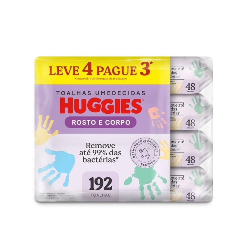 Lenços Umedecidos Huggies Rosto e Corpo 192 Unidades em Oferta na Shopee