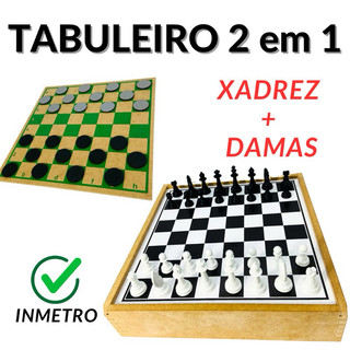 Jogo Tabuleiro 2 em 1 Xadrez e Dama- Jogos Tradicionais Educativos Madeira