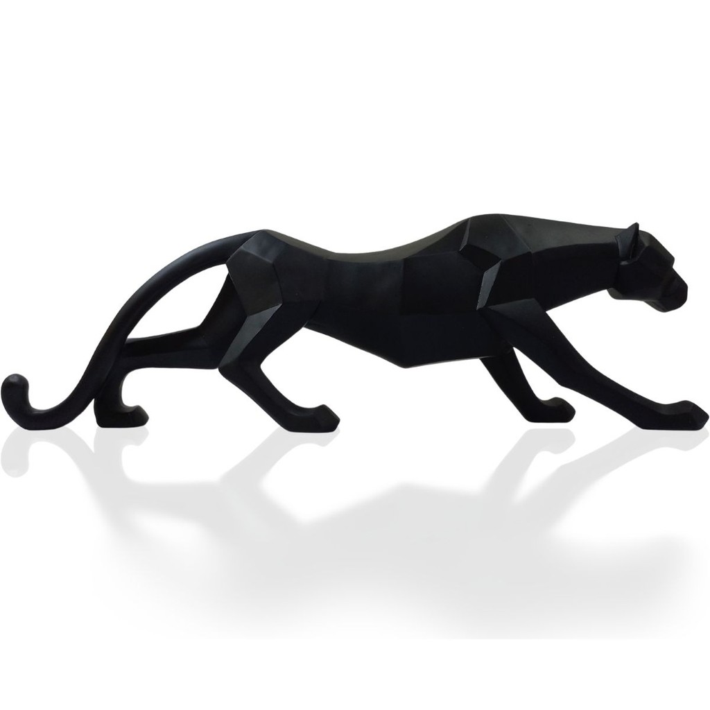 Leopardo Estátua Pantera Jaguar Decorativa Luxo Resina 39cm