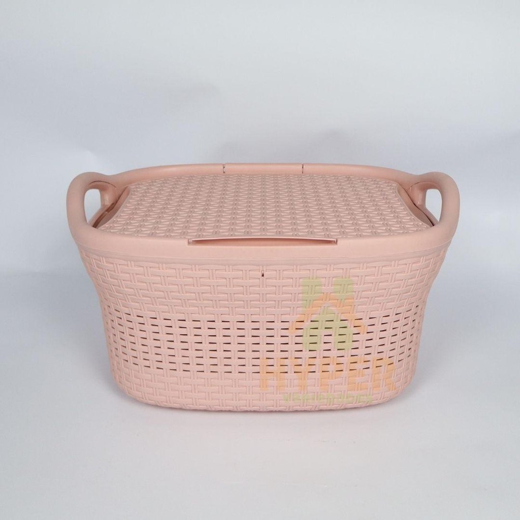 Cesto De Roupas Rattan C/Tampa 28L Lig Brin Rosa
