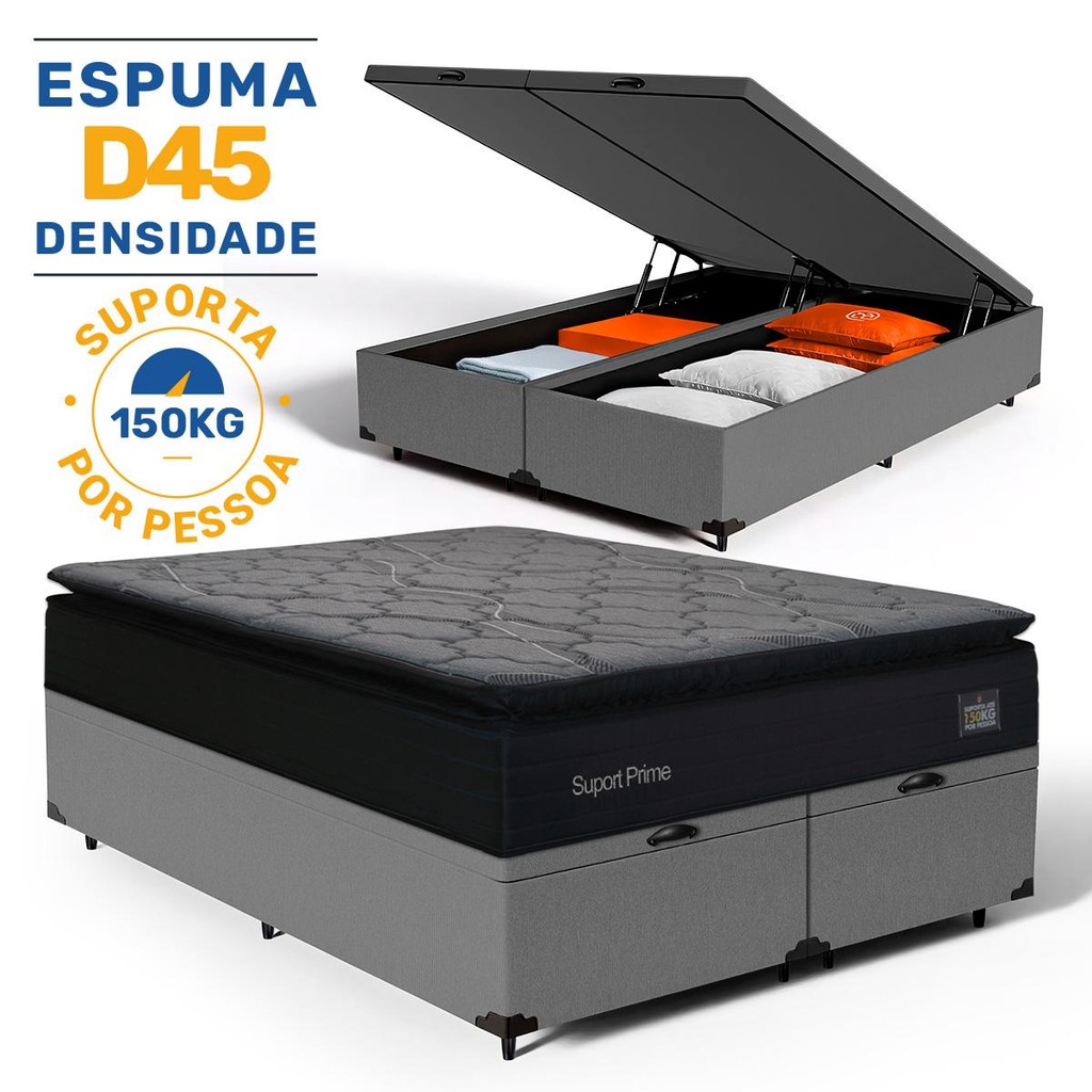 Cama Box Baú com Colchão de Espuma D45 Pillow Top Suport Prime Queen 158cm em Oferta na Shopee