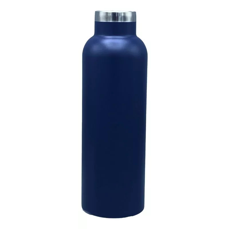 Garrafa Termica Azul Squeeze 750ml De Aço Inox Com Tampa De Bambu Amigold