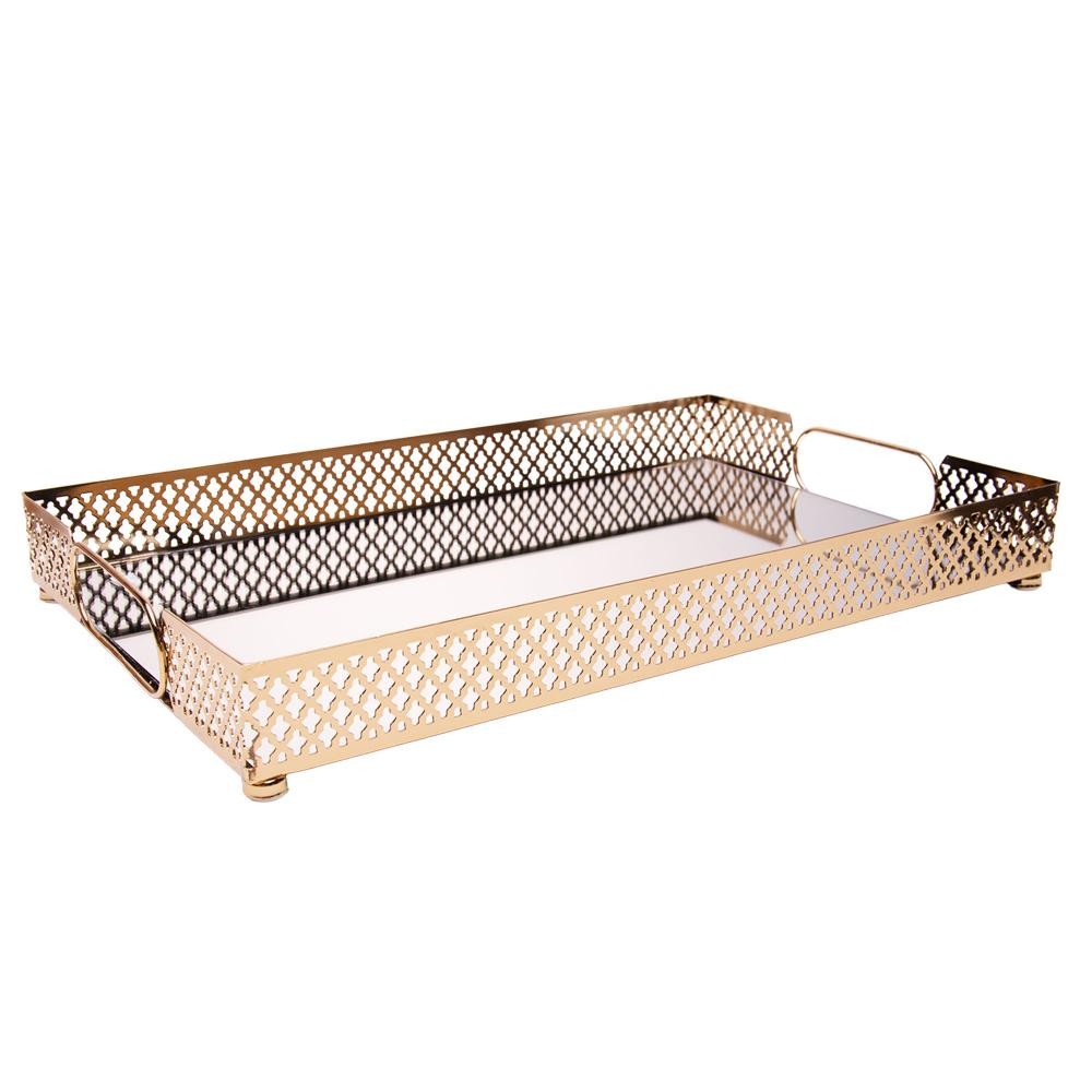 Bandeja com Espelho Marbella Wolff 32cm x 20cm Dourada Metal