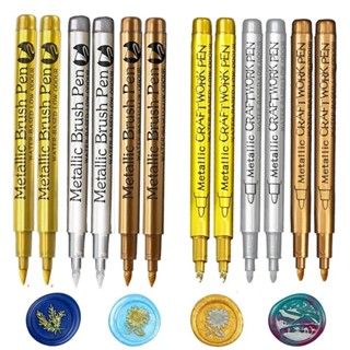 4/6/12 Pçs Pincel Canetas Marcadoras De Tinta Metálica Ouro Prata Cobre Cor Permanente Arte Manga DIY Artesanato Macio P em Oferta na Shopee