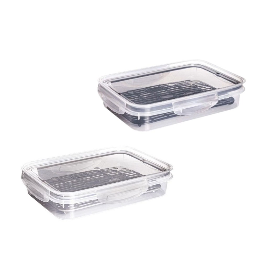 Pote Hermético Travas Escorredor 1,1L Transparente Modular Organização Despensa Comida Empilhável