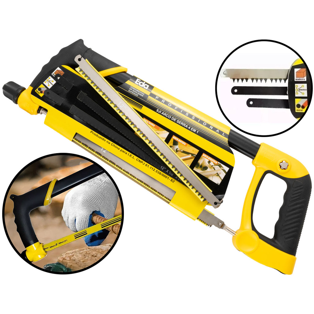 Arco De Serra Manual Profissional 4 Em 1 P/ Madeira Metal Marcenaria Multiuso + 4 Lâminas Aço em Oferta na Shopee