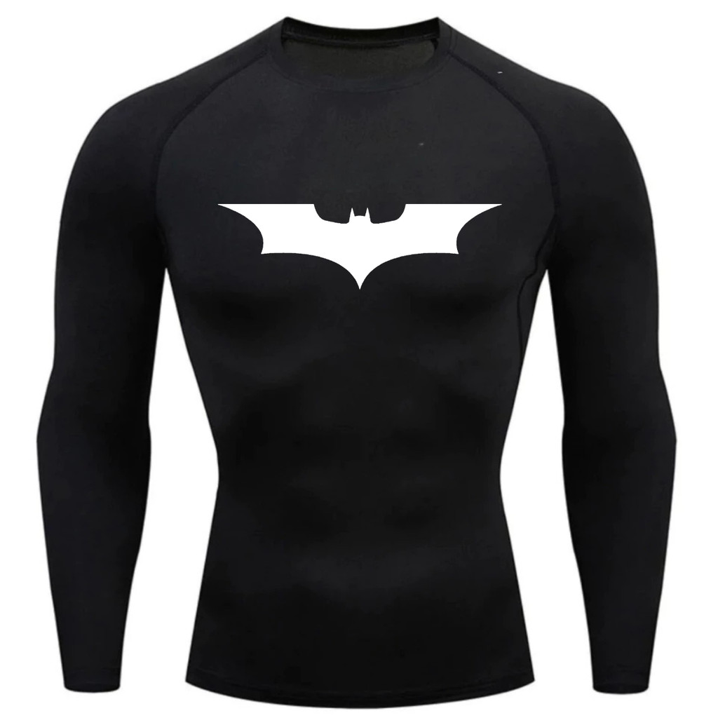 Camisa Compressão Proteção Uv 50+ Estampada Tecido Gelado Segunda Pele Manga Longa Símbolo Batman Rash Guard em Oferta na Shopee