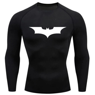 Camisa Compressão Proteção Uv 50+ Estampada Tecido Gelado Segunda Pele Manga Longa Símbolo Batman Rash Guard em Oferta na Shopee