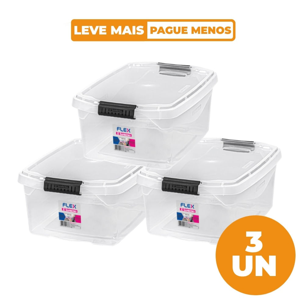 Kit 3 Caixas Organizadoras Transparentes 6L Flex Sanremo em Oferta na Shopee