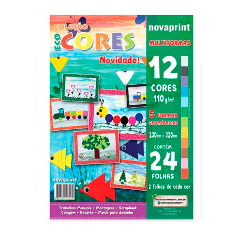 Bloco ecocores multiformas 110g 320X230mm 24 folhas 12 cores 010005 Novaprint / Ridet em Oferta na Shopee