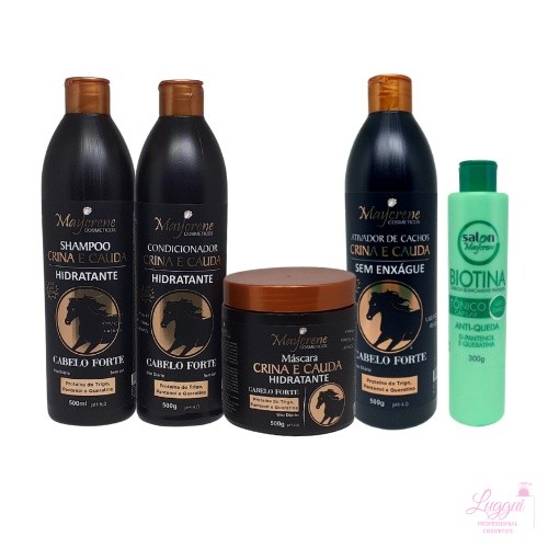 Força e Crescimento (Kit Crina e Cauda com Ativador de Cachos + Tônico Capilar Biotina) - 5 Produtos