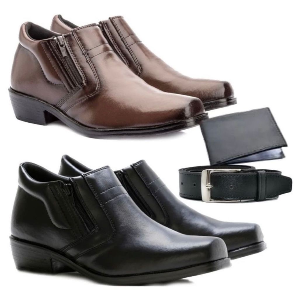 Kit Dois Pares Bota Social Masculina Botina Moderna de Couro Eco Leve + Carteira e Cinto Envio Imediato