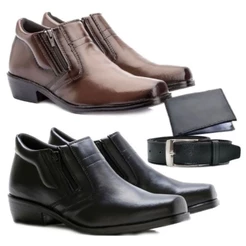 Kit Dois Pares Bota Social Masculina Botina Moderna de Couro Eco Leve + Carteira e Cinto Envio Imediato
