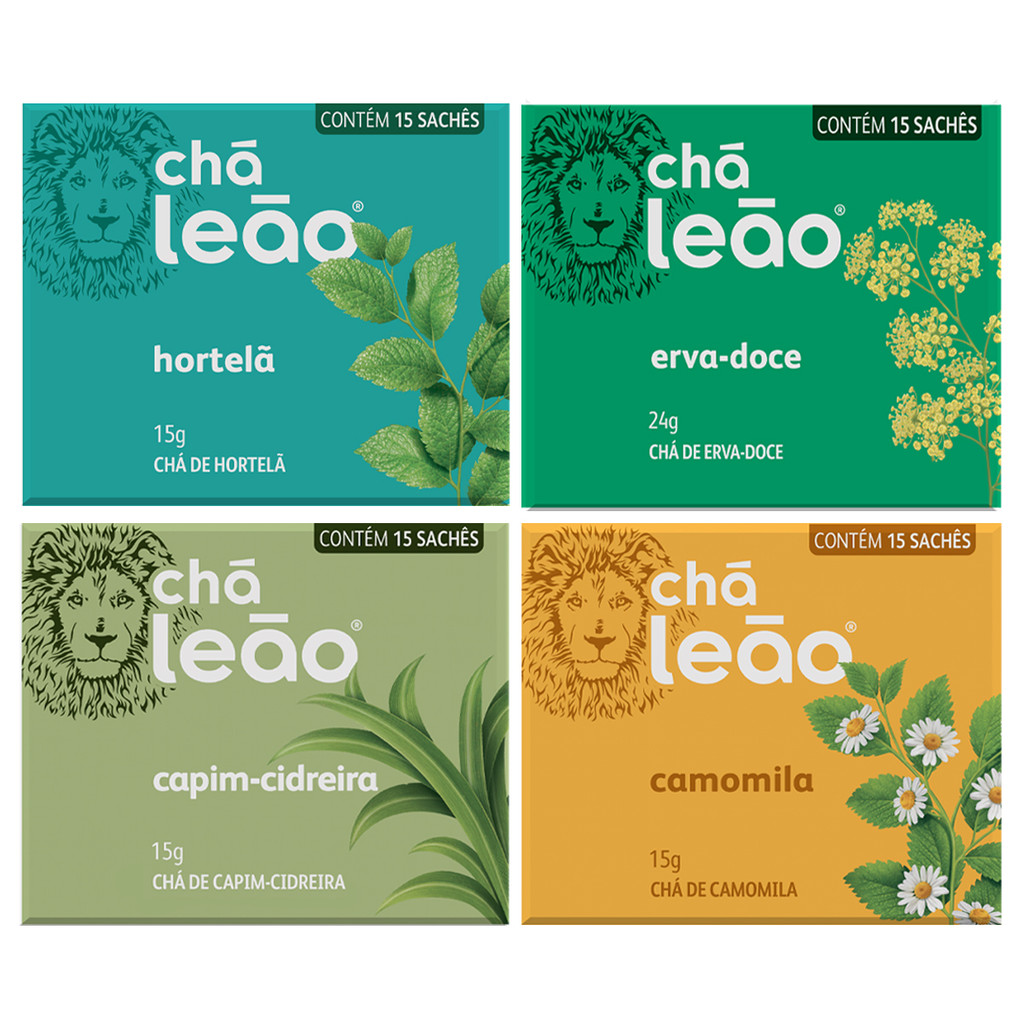 Combo Chá Leão da Linha Ervas  - 4 Caixas de 15 un - 60 Sachês Embalados Individualmente