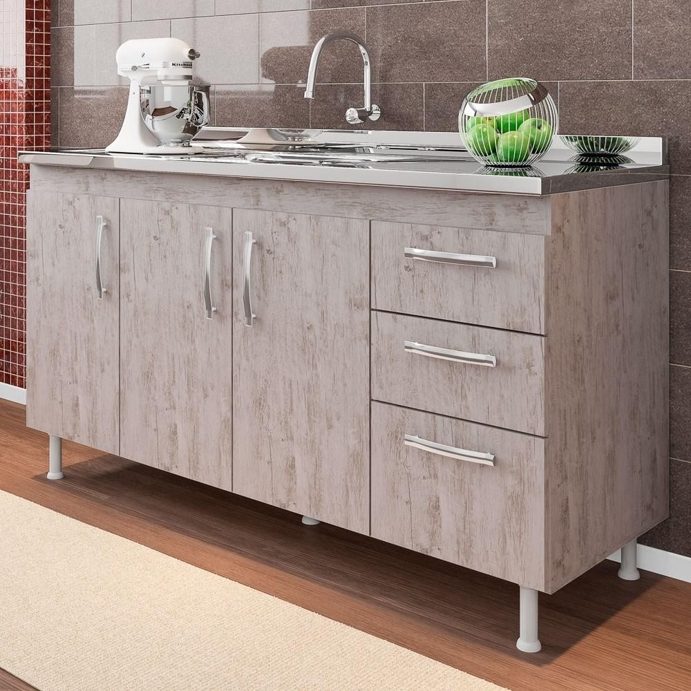 Balcão Gabinete Para Pia 160cm Nathan 3 Portas Rústico - Nathy Móveis em Oferta na Shopee