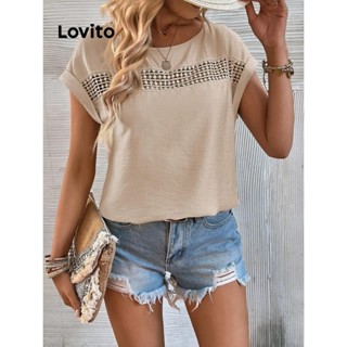 Lovito Camiseta Feminina Casual Com Decoração Lisa E Renda LNE45239