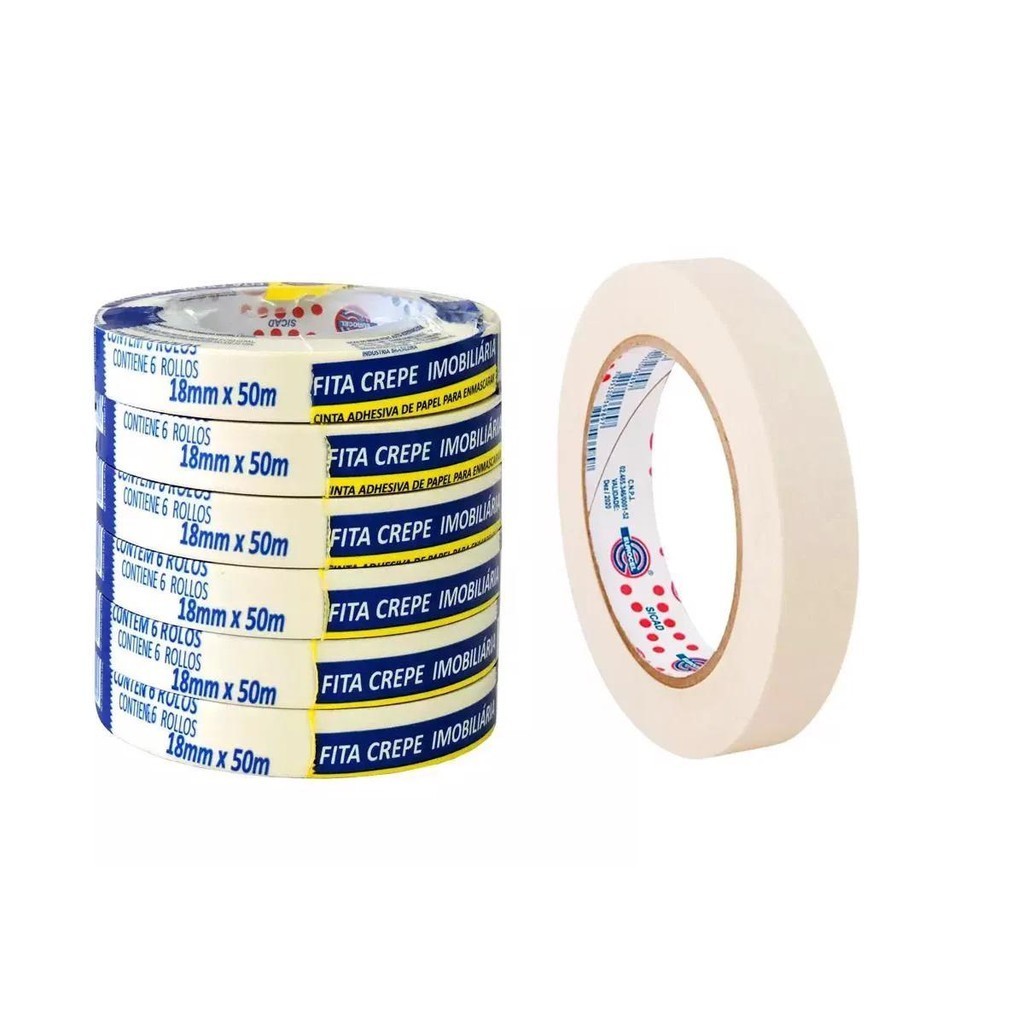 Fita Crepe 18x50m Eurocel Pintura Uso geral Kit 6 Rolos
