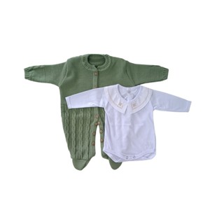 Kit macacão Trançado Verde Oliva e Body Gola Bordada DU em Oferta na Shopee