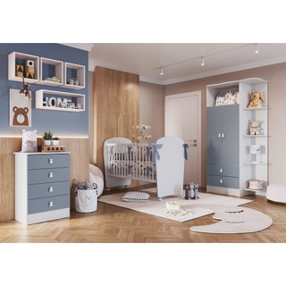 Quarto de Bebê com Guarda-Roupa e Cômoda Arco-Íris Azul/Branco em Oferta na Shopee