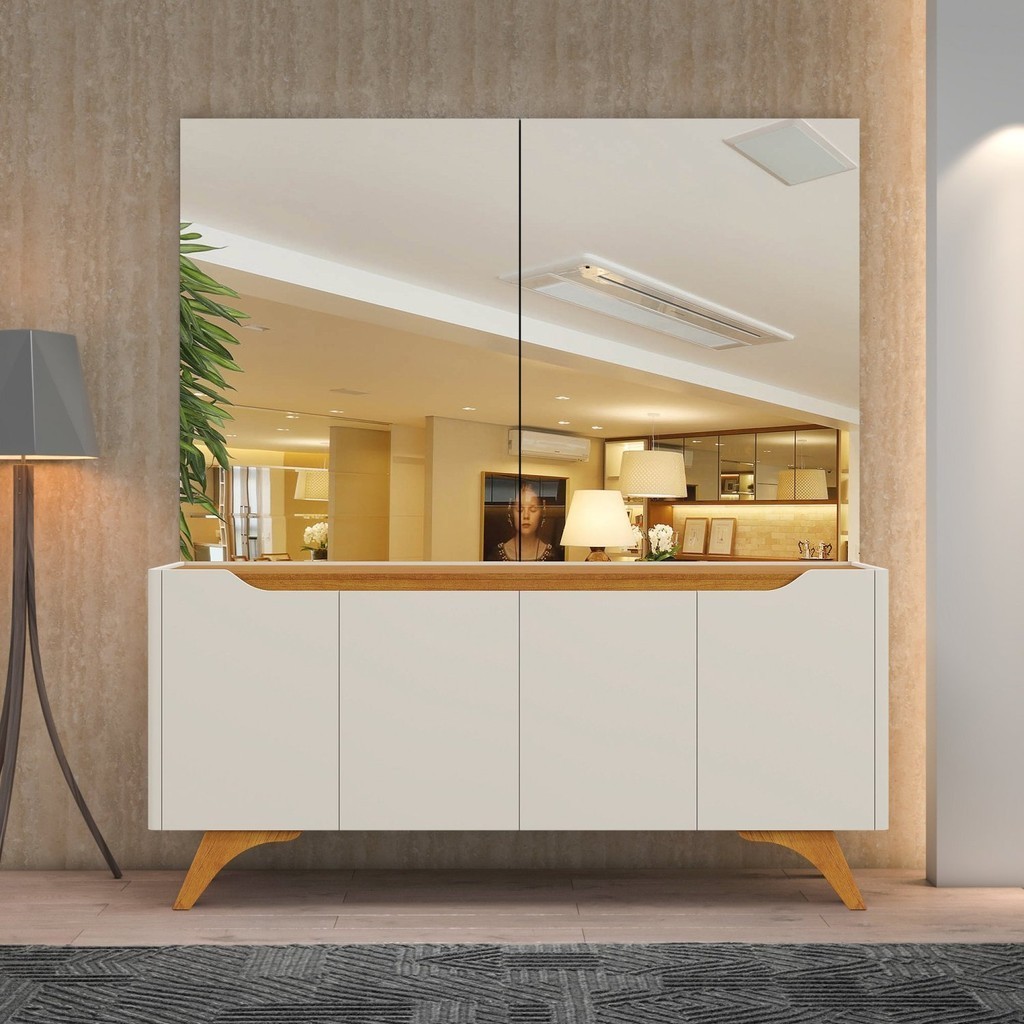 Buffet Aparador 100%MDF 4 Portas Pés em Madeira Maciça 180cm Grécia - Home & Living
