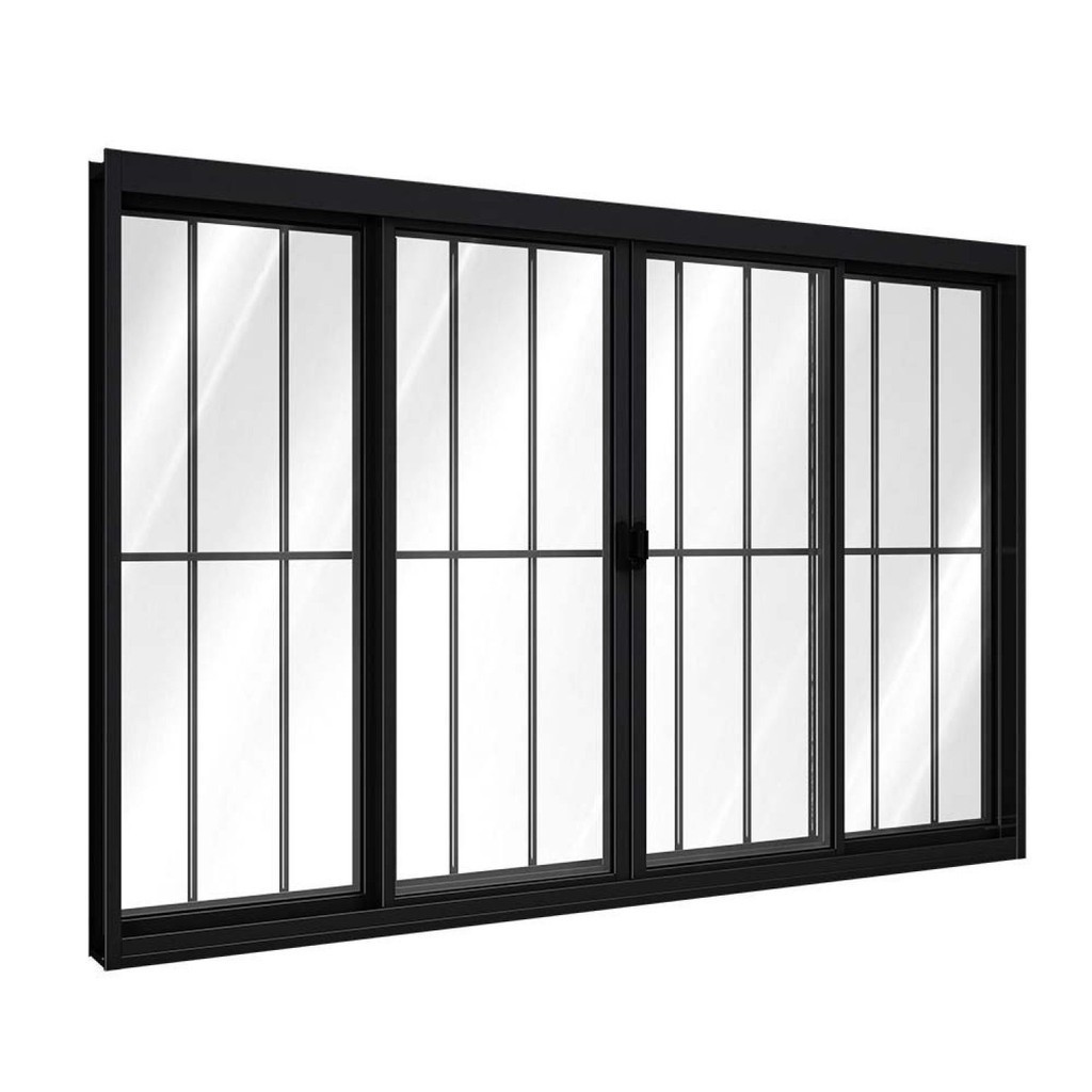 Janela de Alumínio de Correr Central 4 Folhas Com Grade 100x150cm Riobras Preto - Home & Living