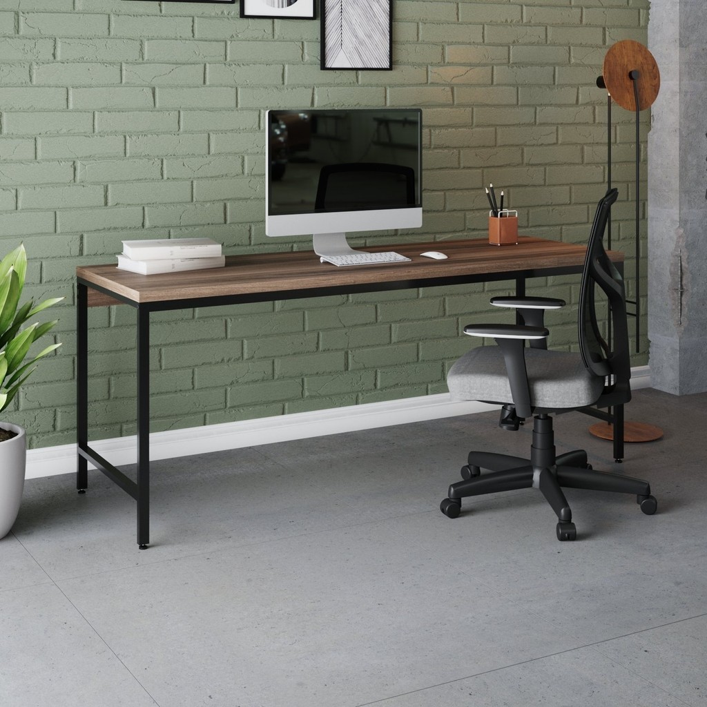 Escrivaninha Mesa Escritório 180cm Estilo Industrial Diretor Active Yescasa Nogal