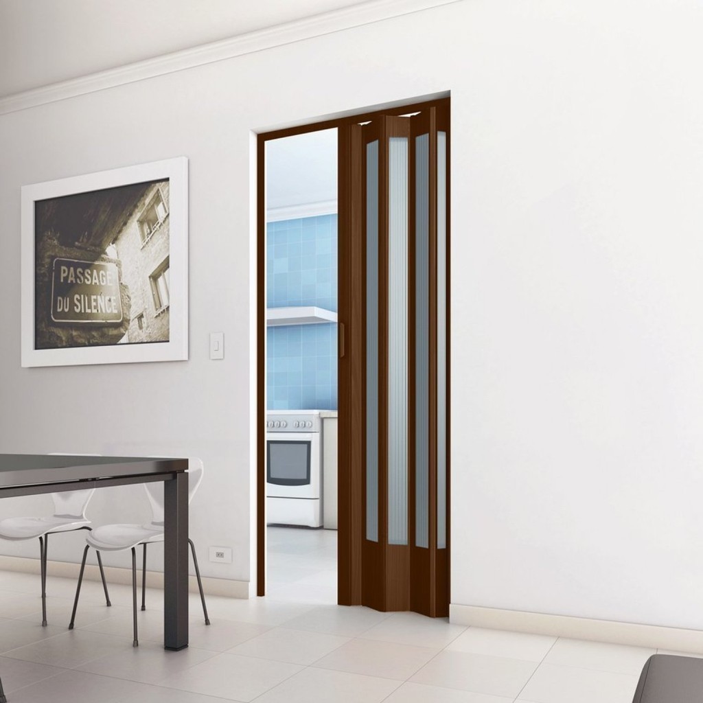 Porta Sanfonada de PVC 210cm x 72cm Plastporta BCF Imbuia com Translucido