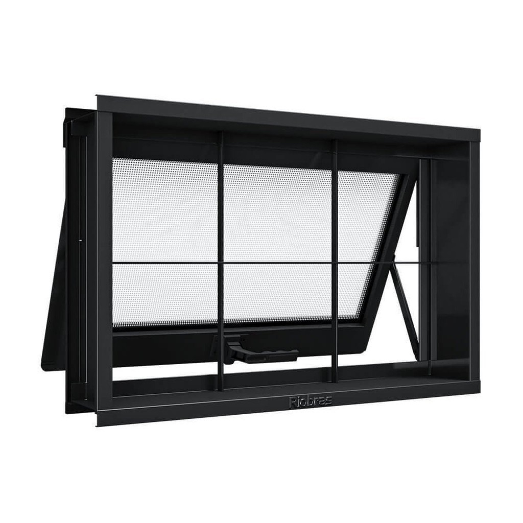 Janela de Aço Maxim-Ar com Grade Quadrada 40x60cm Aço Pronto Riobras Preto - Home & Living